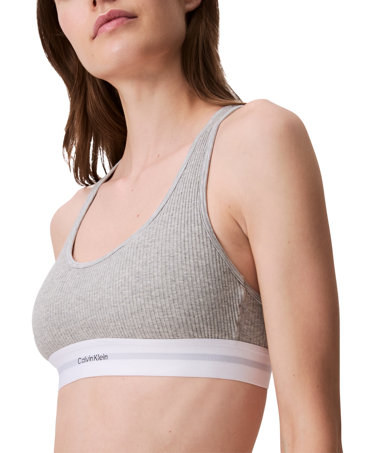 Calvin Klein Women's Cotton Modal Stretch Rib Lightly Lined Bralette In Grey Heather
