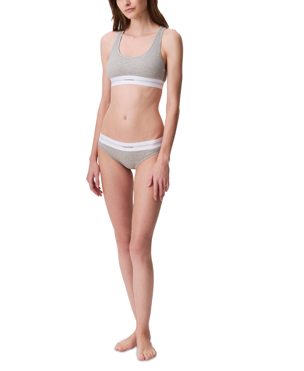 Calvin Klein Women's Cotton Modal Stretch Rib Lightly Lined Bralette In Grey Heather