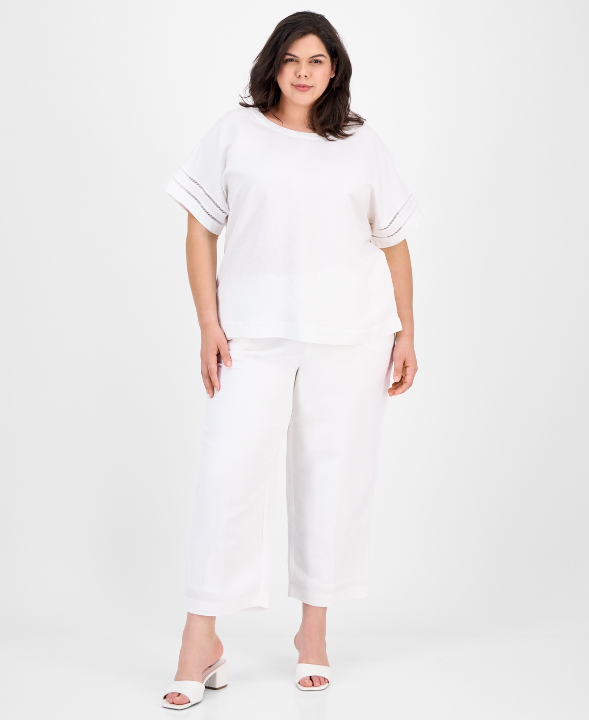 Anne Klein Plus Size Button-back Short-sleeve Blouse In Bright White