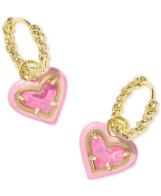 14k Gold-Plated Heart Charm Twisted Huggie Hoop Earrings 
