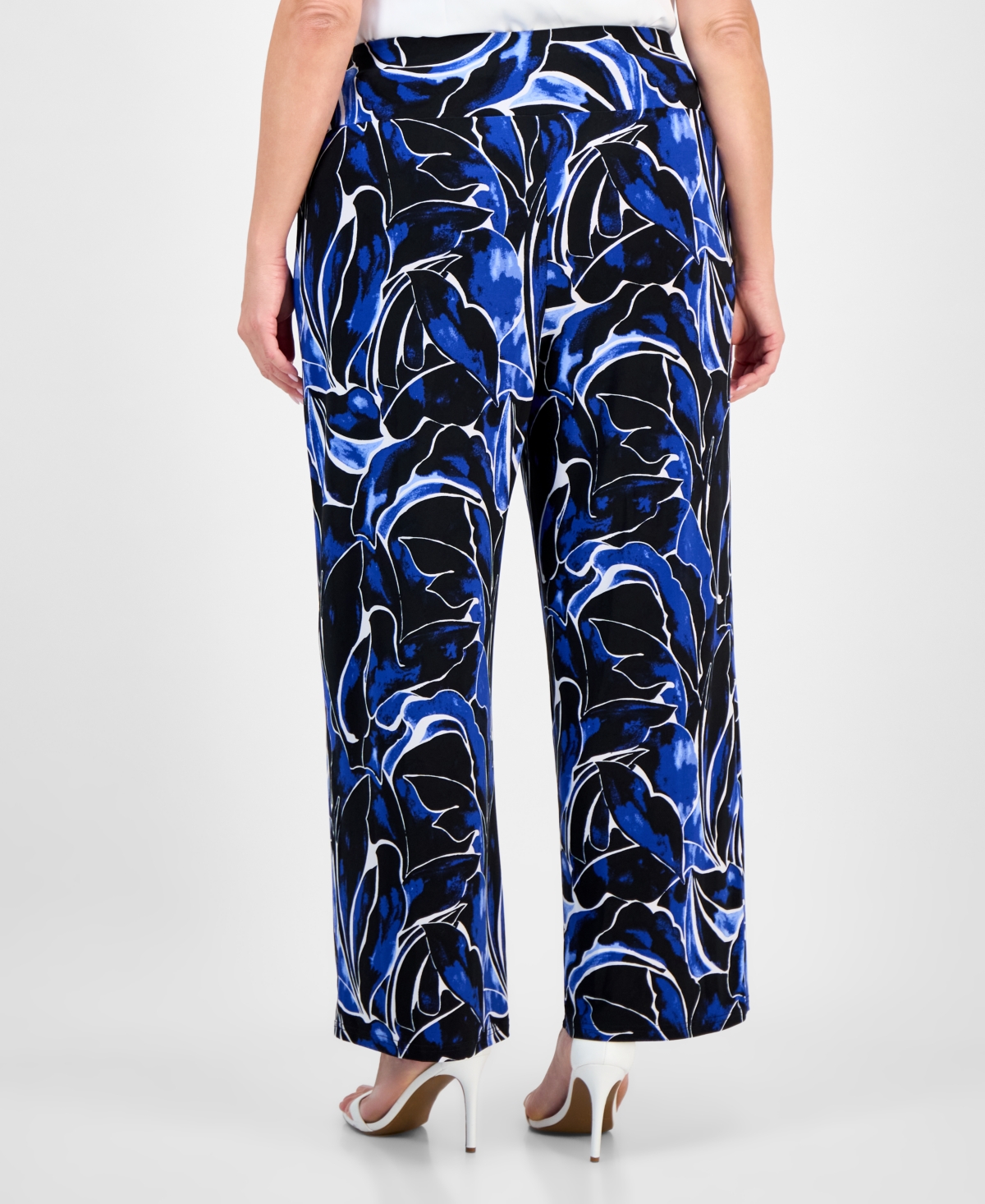 Anne Klein Plus Size High-rise Pull-on Palazzo Pants In Santorini Blue Multi