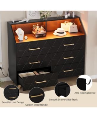 6-Pc Wood Dresser with Charging Station & LED – Modern Storage Chest