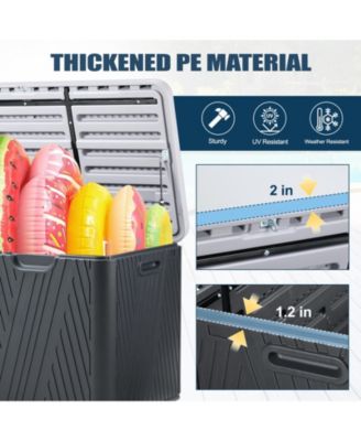 85 Gallon Deck Box, Lockable Storage UV Resistant Container with Hydraulic Rods for Patio Furniture Outdoor Cushions, Garden Tools and Sports Equipments, Brown