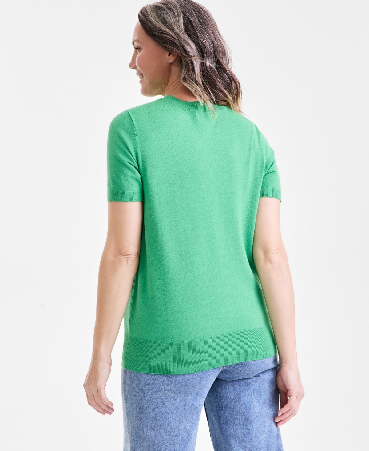 STYLE & CO WOMEN'S CREW-NECK SHORT-SLEEVE SWEATER, EXCLUSIVELY AT MACY'S 