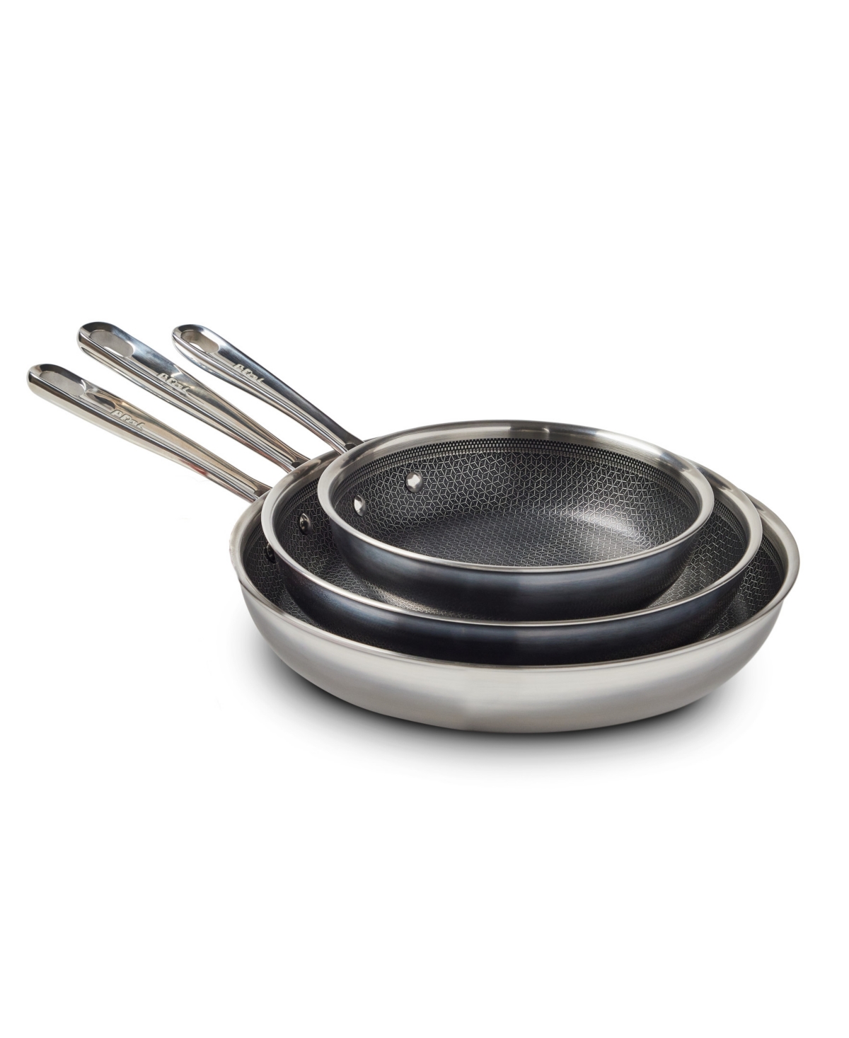 T-fal Hybrid Mesh Stainless Steel 3 Piece Frypan Set In Silver