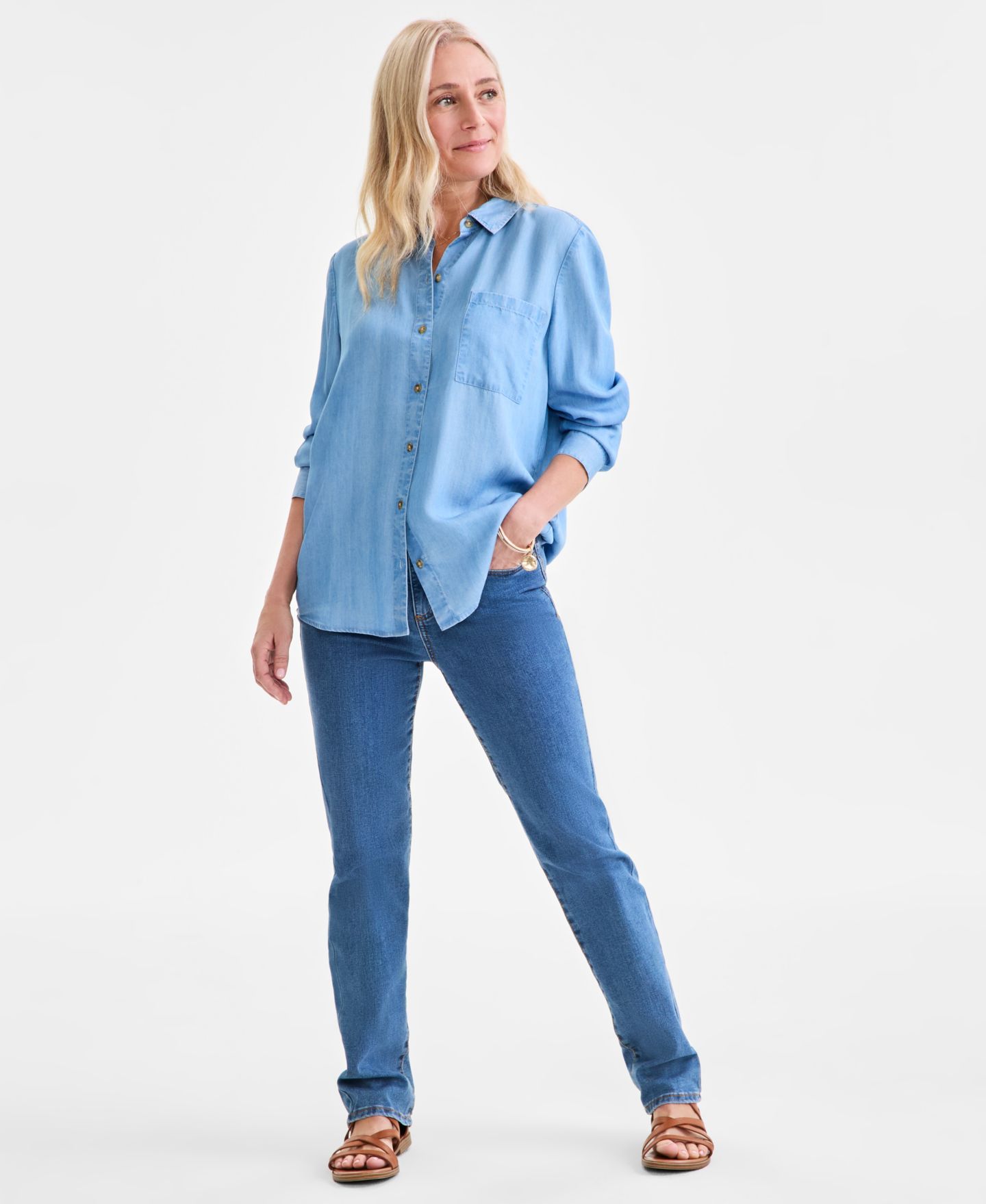 Женская рубашка Style & Co Chambray Button-Up Perfect, цвет: Варёный, вариант 1 — фото 2