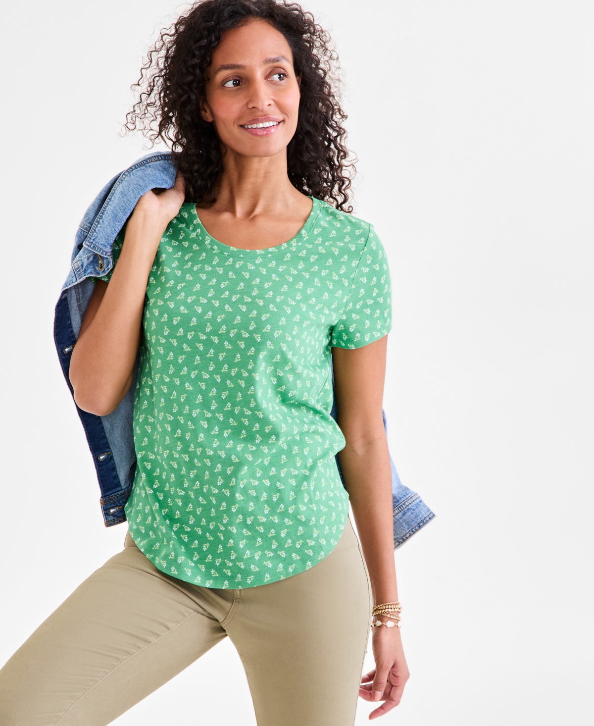 Women's Printed Short-Sleeve Crewneck Tee, Exclusively at Macy's - Regina Green