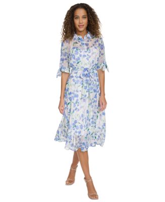 Calvin Klein Women's Floral Button-Front Chiffon Midi Dress