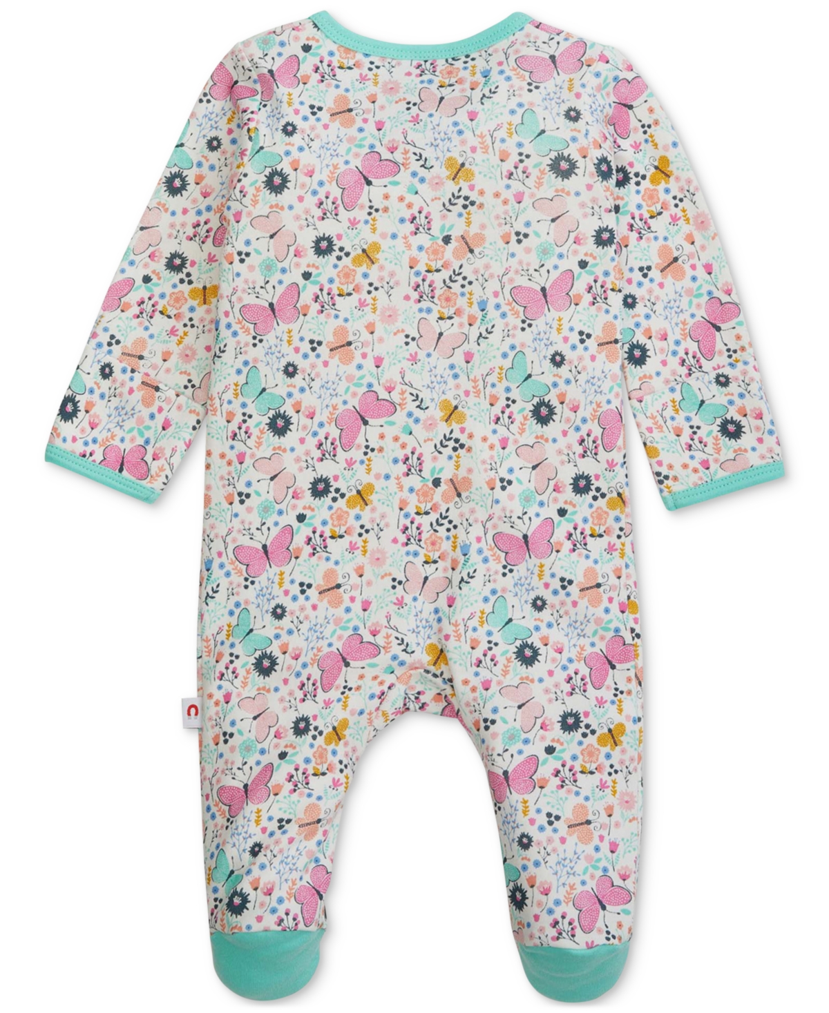 Easy Magnetic Close Baby Cotton Magnetic Footed Coverall In Social Butterfly,white