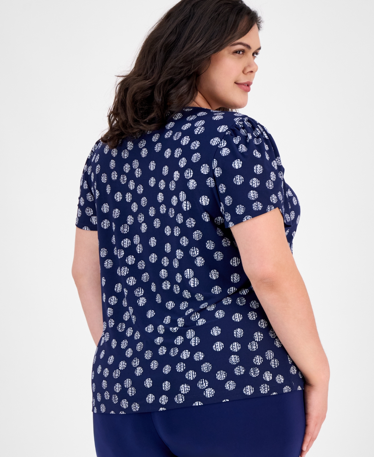 AK ANNE KLEIN PLUS SIZE PRINTED TULIP-SLEEVE TOP 