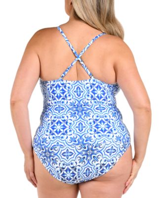 La Blanca Plus Size Alboran Keyhole Tankini Top Bottoms In Blue