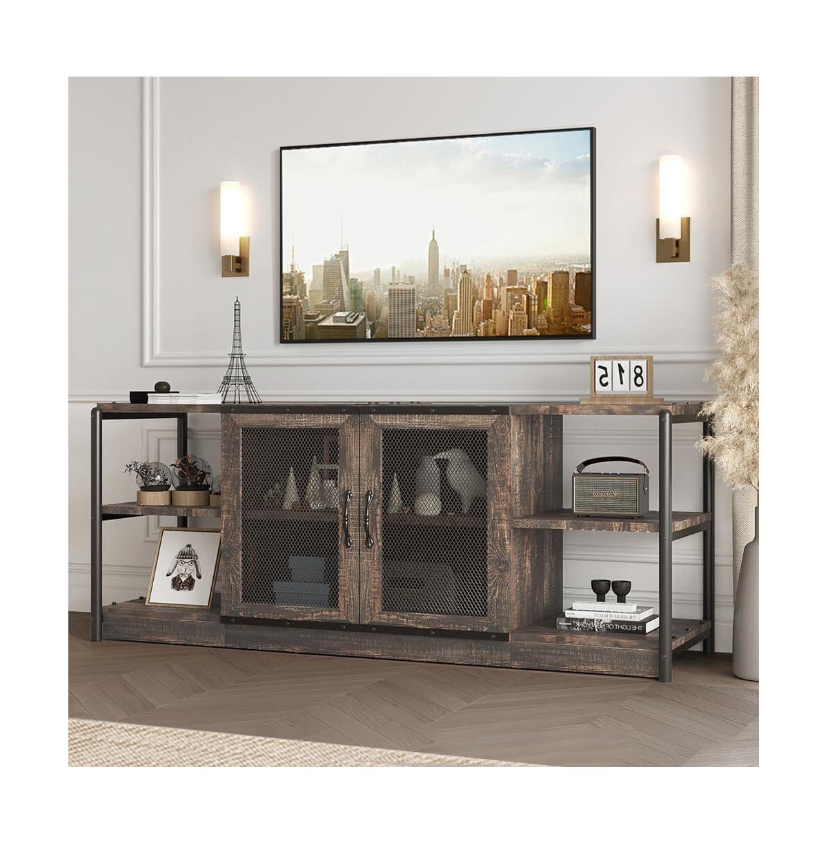 gaomon Tv Stand for 65+ Inch Tv, Industrial Entertainment Center Tv Media Console Cabinet - Brown