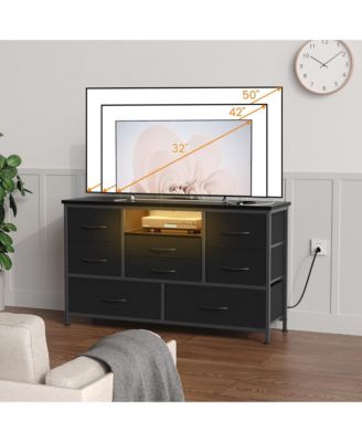 TV Stand Dresser for Bedroom with 8 Fabric Drawer & Power Outlet