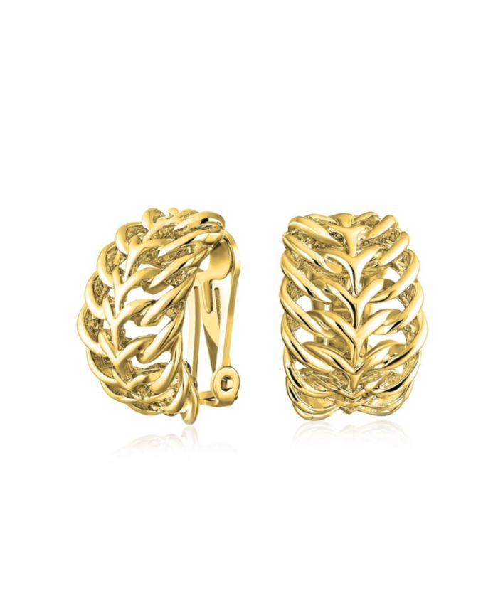 Bling Jewelry Open Weave Leaf Motif Wide Half Hoop Clip On Earrings