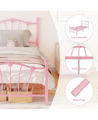 Twin Size Bed Frame, Heart Shaped Metal Bed Frame with Headboard and Footboard, Platform Bed Frame with Sturdy Slat Support, Underbed Storage Space, No Box Spring Needed