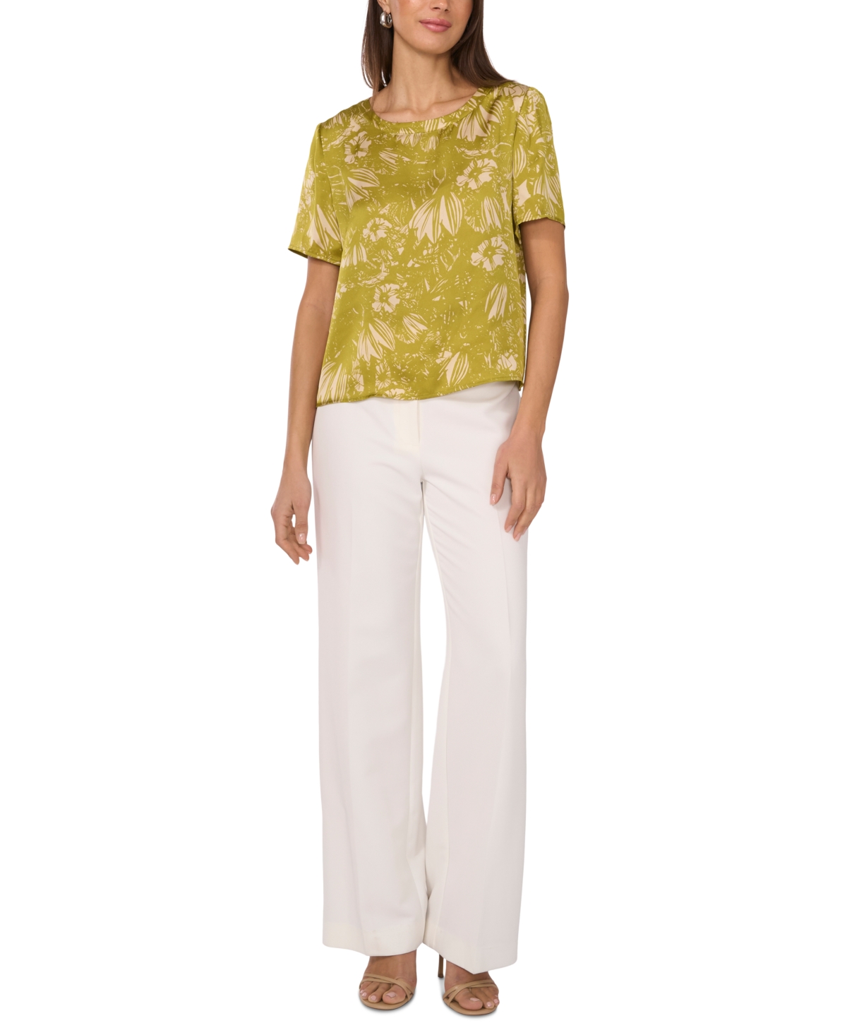 VINCE CAMUTO WOMEN'S PRINTED SHORT-SLEEVE ROUND-NECK TOP 