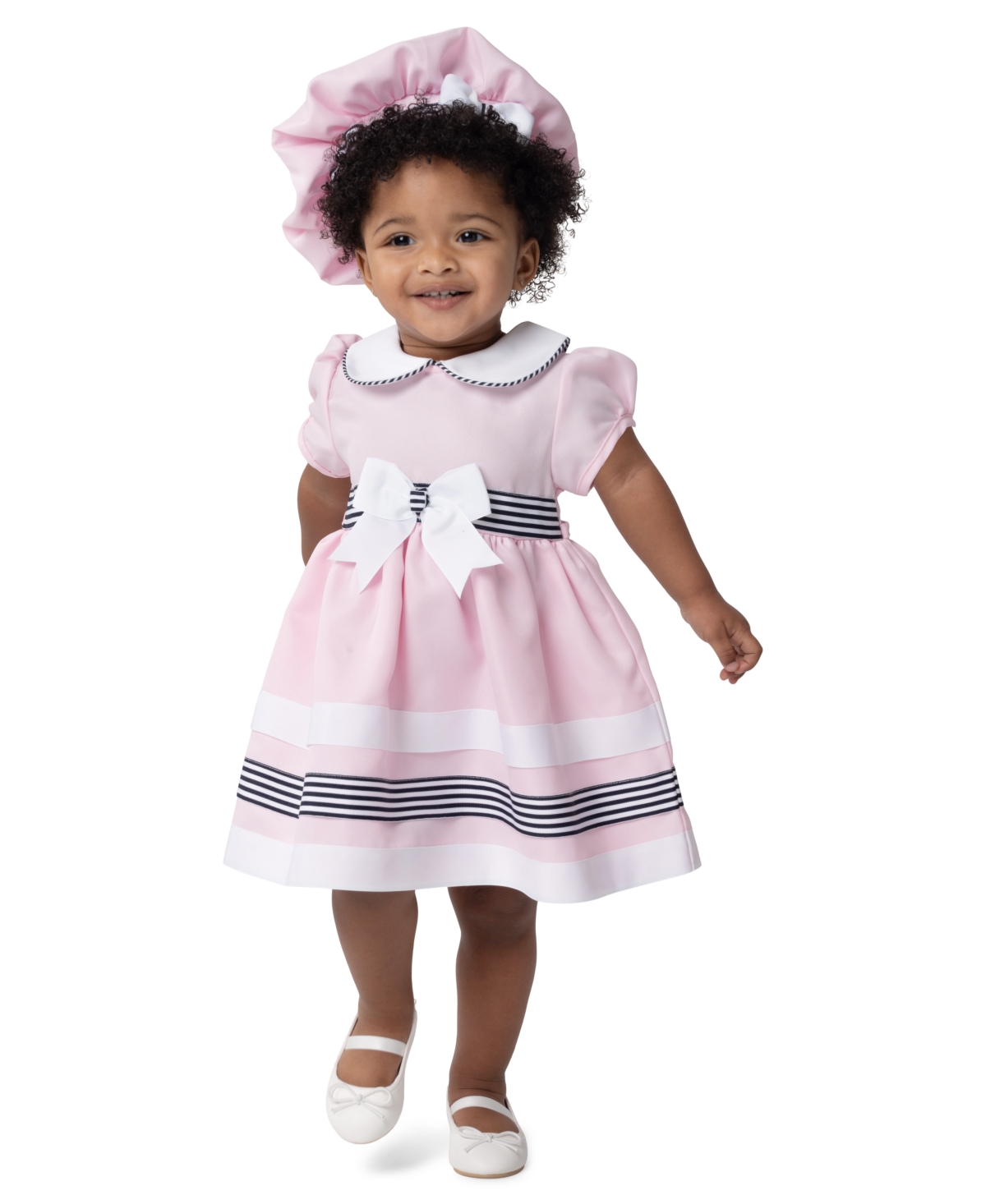 Rare Editions Baby Girl Sailor Dress With Matching Hat, 2-piece Set In Pink