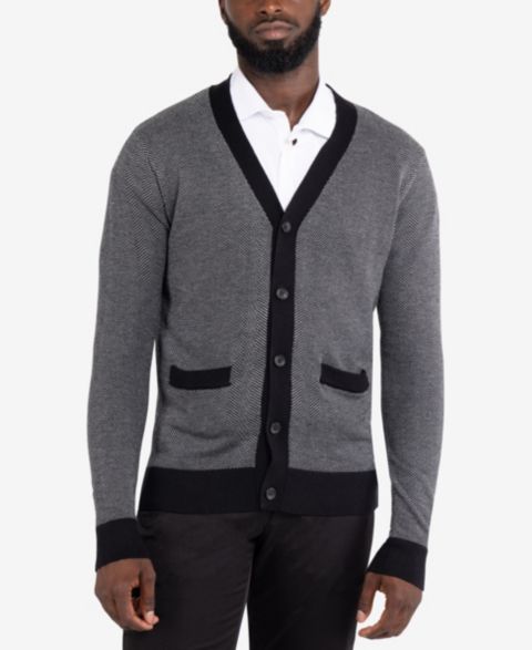 Мужской кардиган X-Ray Herringbone Cardigan, цвет: Молочный белый / Чёрный