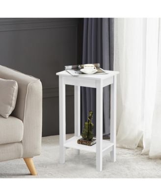  2-Tier Nightstand End Side Table Coffee Table Wooden Legs Bedroom White