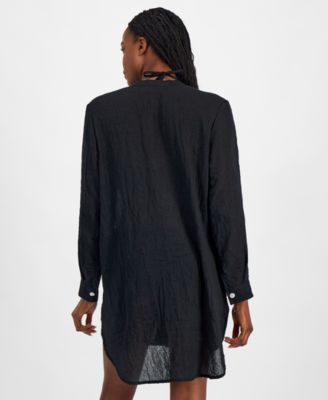 Women's Big Shirt Button-Front Long-Sleeve Swim Cover-Up