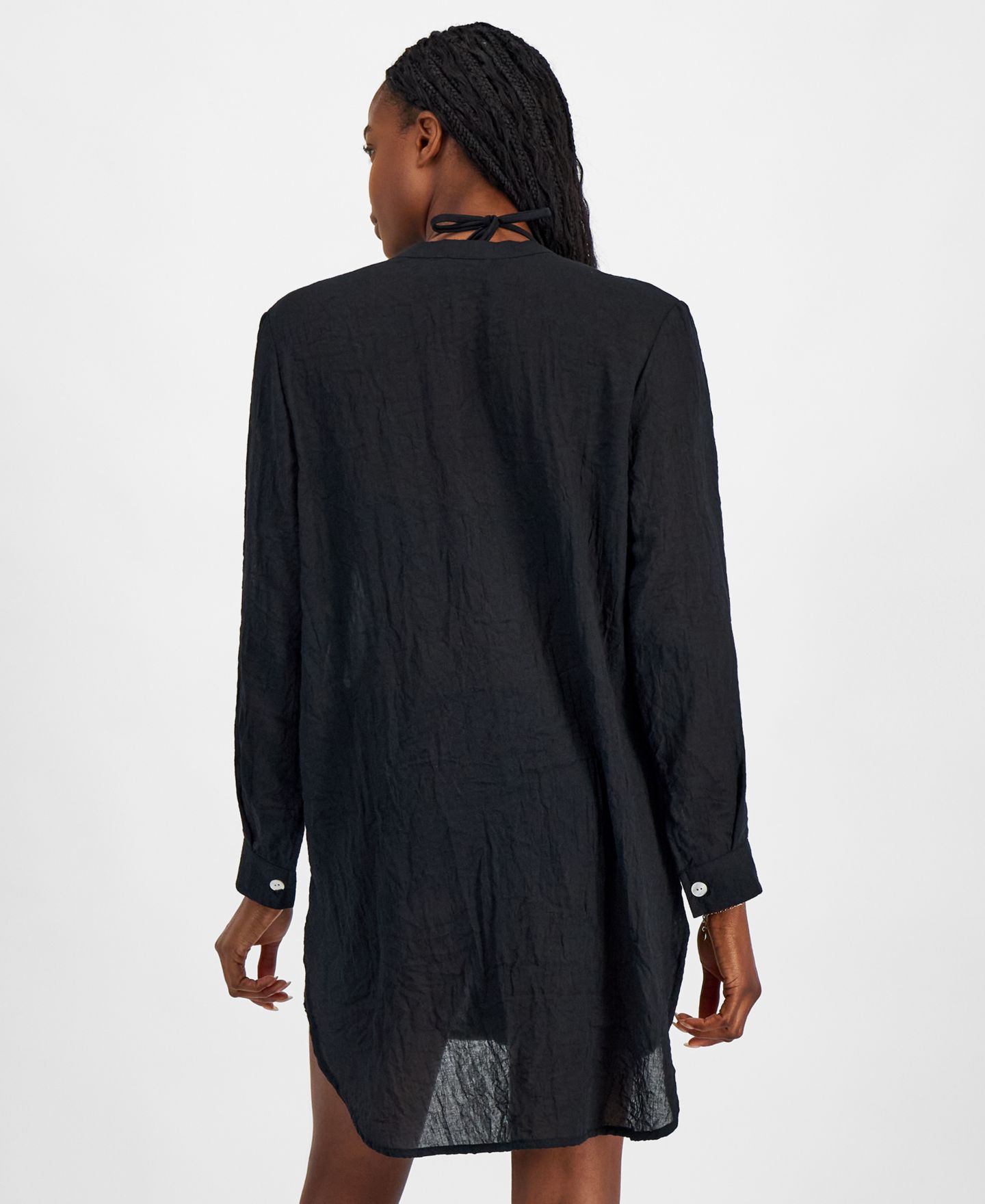 Женская рубашка J Valdi Big Shirt Button-Front Long-Sleeve Swim Cover-Up, цвет: Чёрный — фото 4