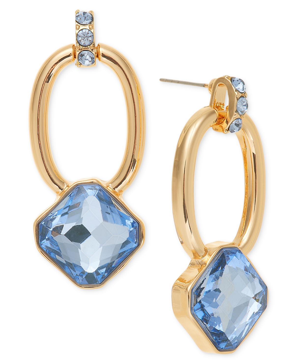 Gold-Tone Color Stone Oval Drop Earrings, Exclusively at Macy's - Blue