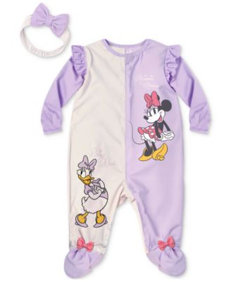 Disney - Baby Minnie Mouse & Daisy Duck Headband & Footed Coverall, 2 Piece Set