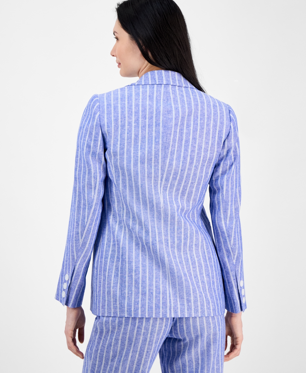 Anne Klein Women's Striped Faux-double-breasted Blazer In Santorini Blue,bright White