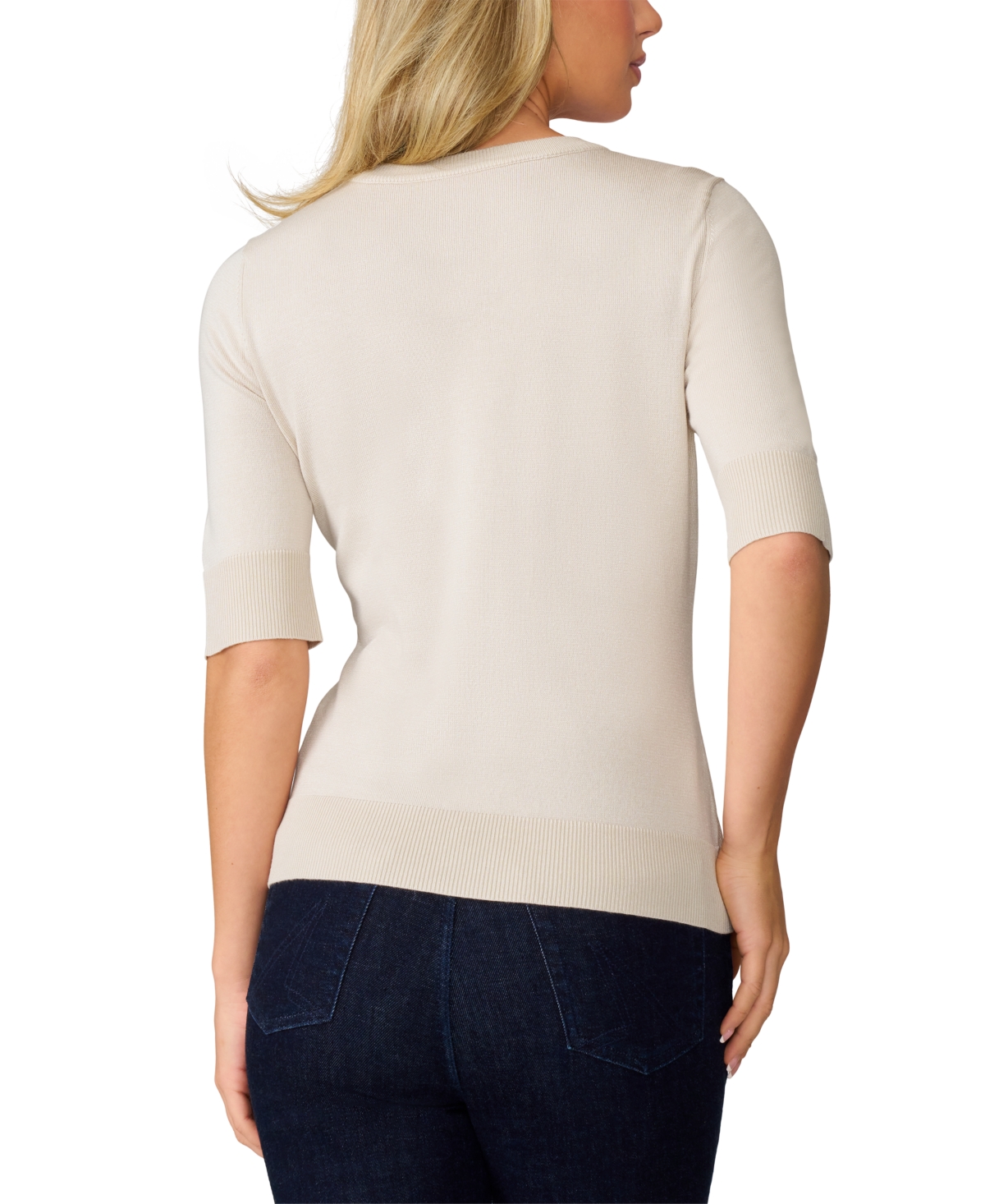 Melissa Paige Women's Lace-panel Elbow-sleeve Sweater, Regular & Petite In Pumice Stone