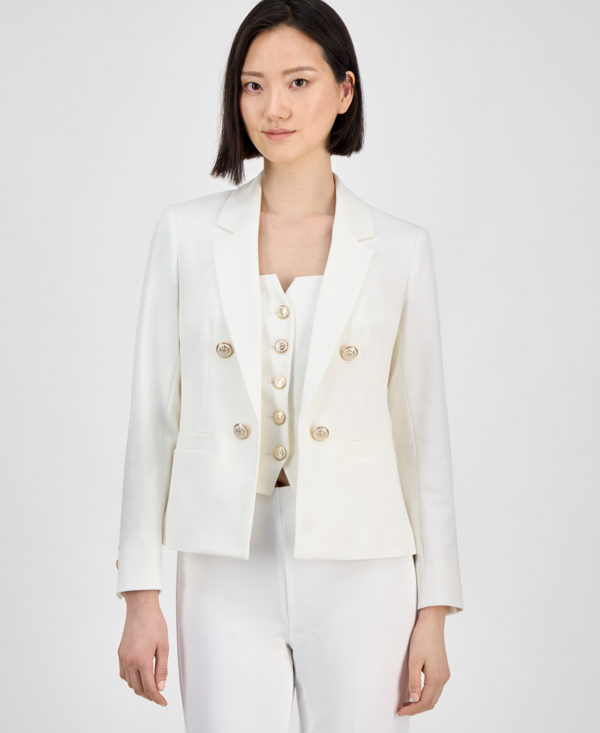 Shop Anne Klein Women's Notched-collar Open-front Jacket In Bright White