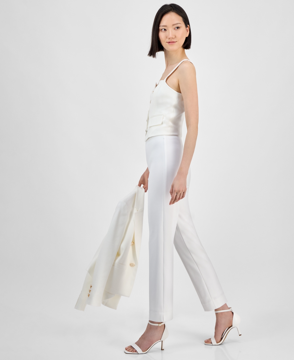 Shop Anne Klein Petite Pull-on Mid-rise Hollywood-waist Pants In Bright White