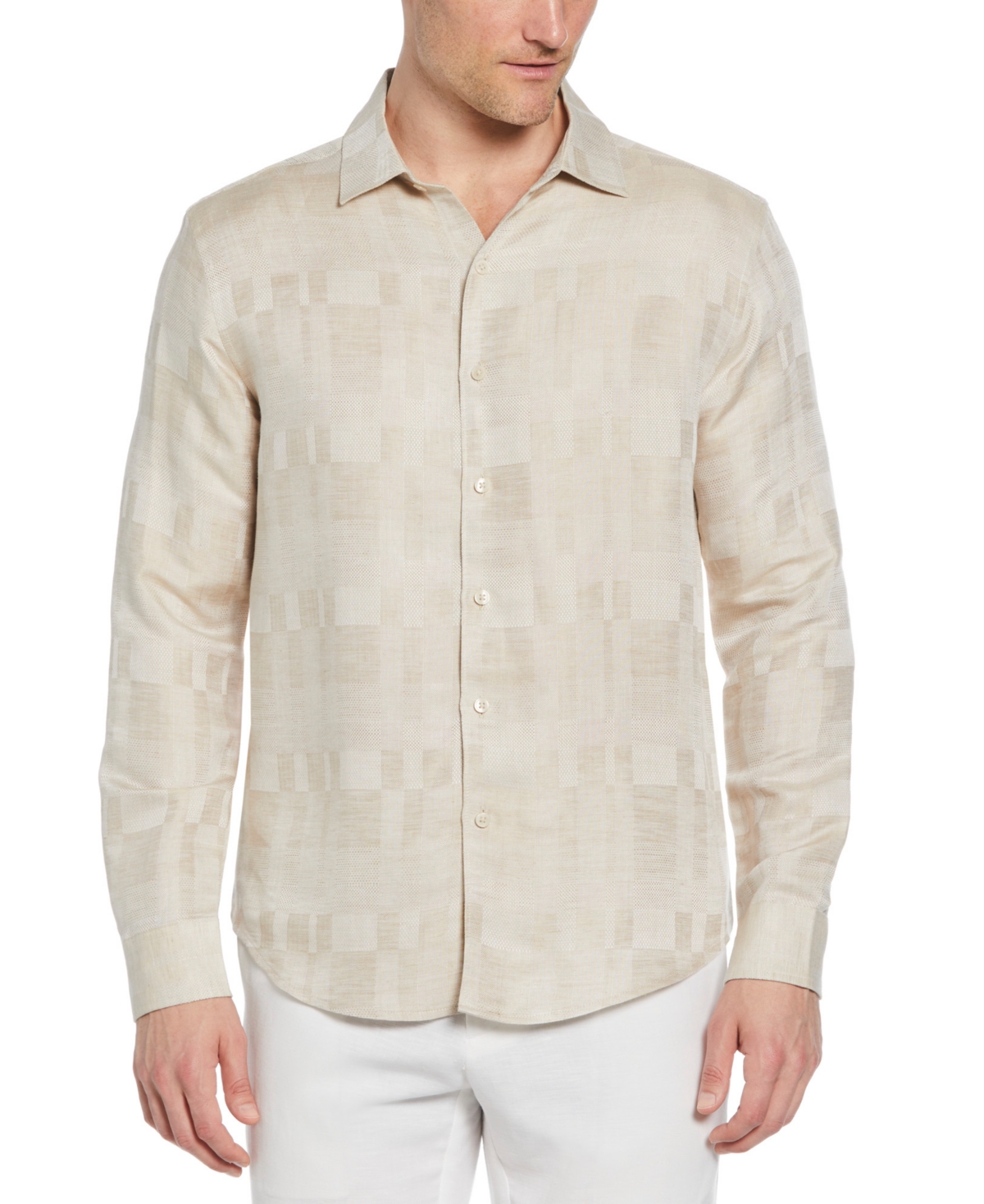 Men's Textured Linen Blend Button-Down Shirt - Natural