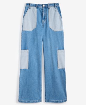 Women's Two-Tone High-Rise Cargo Wide-Leg Jeans, Exclusively at Macy's