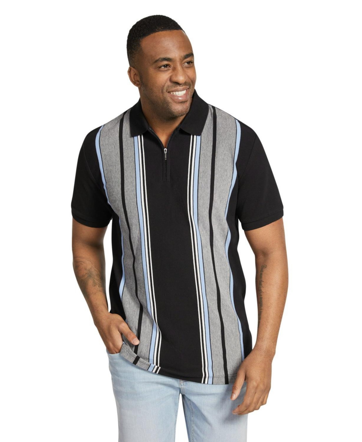 Big & Tall Lester Vertical Stripe Polo - Black