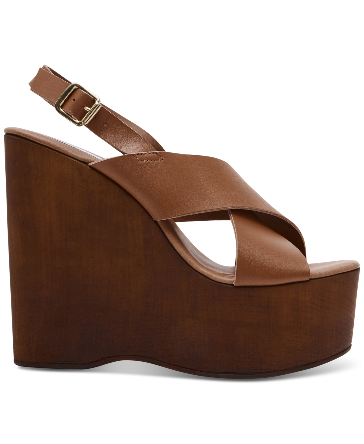 STEVE MADDEN WOMEN'S GALAXY WOODEN PLATFORM WEDGE SANDALS 