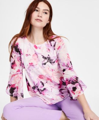 Kasper Women's Floral Ruffled Bell-Sleeve Top & Straight-Leg Pants