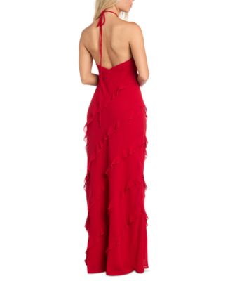 Juniors' Tiered Ruffled Chiffon Gown