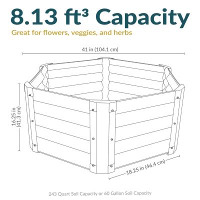 Raised Powder-Coated Steel Hexagon Planter Garden Bed Kit for Plants, Flowers, Vegetables and Herbs - 41" W x 16" Deep
