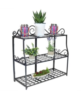 3-Tier Metal Iron Plant Stand with Scroll Design