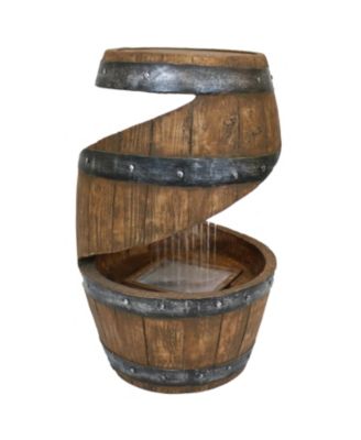 Spiraling Barrel 25-Inch Outdoor Water Fountain with LED Lights - Electric Submersible Pump with Adjustable Flow