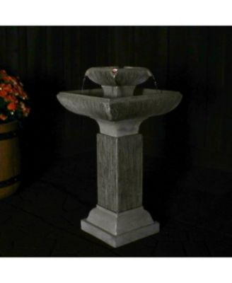 25-Inch Square 2-Tier Outdoor Bird Bath Water Fountain - LED Lights - Electric Submersible Pump with Adjustable Flow