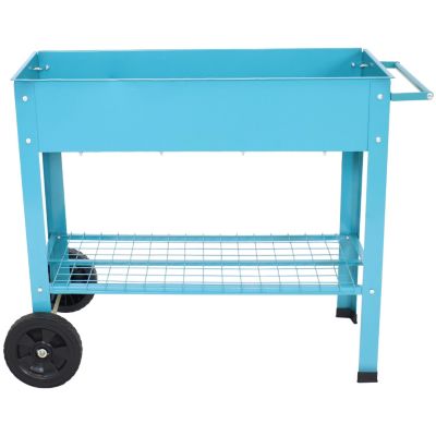 Outdoor Galvanized Steel Raised Mobile Elevated Planter Cart with Handlebar and Wheels - 43"