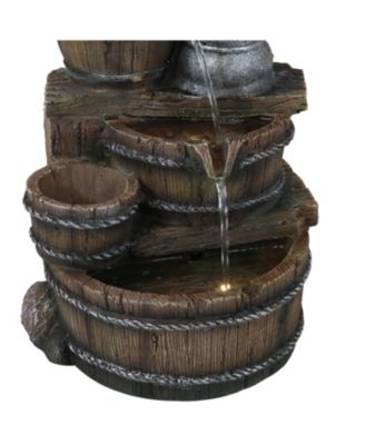 Cozy Farmhouse Pump and Barrels 23-Inch Outdoor Fountain with LED Lights - Polyresin - Electric Submersible Pump