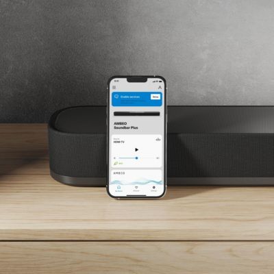 AMBEO Soundbar Plus for TV and Music with Immersive 3D Surround Sound, Virtual 7.1.4 Speaker Setup, Built-in Dual Subwoofers, Advanced Streaming Connectivity, Night Mode, Black