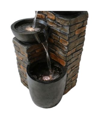 Staggered Bowls 34-Inch Outdoor Water Fountain - LED Lights -Electric Submersible Pump with Adjustable Flow