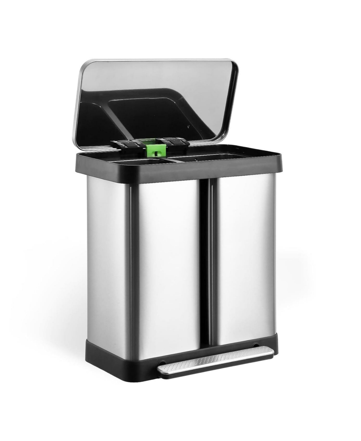 2 x 9.5 Gal (36L+36L) Trash Can, Dual Compartments Garbage Can - Silver