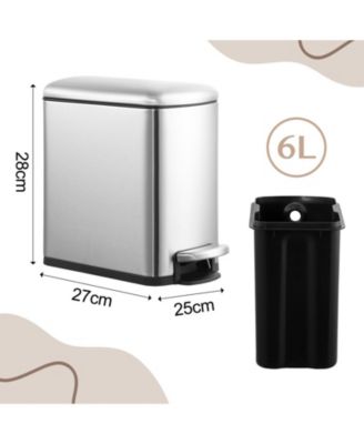 6L Pedal Slim Trash Bin, Stainless Steel Waste Bin with Lid and Inner Bin