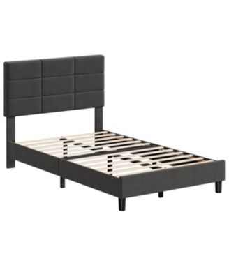 Twin Size Bed Frame with Adjustable Headboard, Linen Upholstered Twin Platform Bed Frame