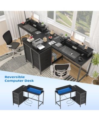L Shaped Desk with Power Outlets & LED Lights