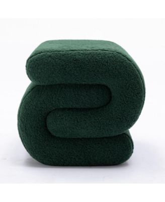 Modern S-Shape Makeup Stool, Teddy Fabric Upholstered Footstool, Comfy Ottoman for Bedroom, Living Room, and Dressing Table